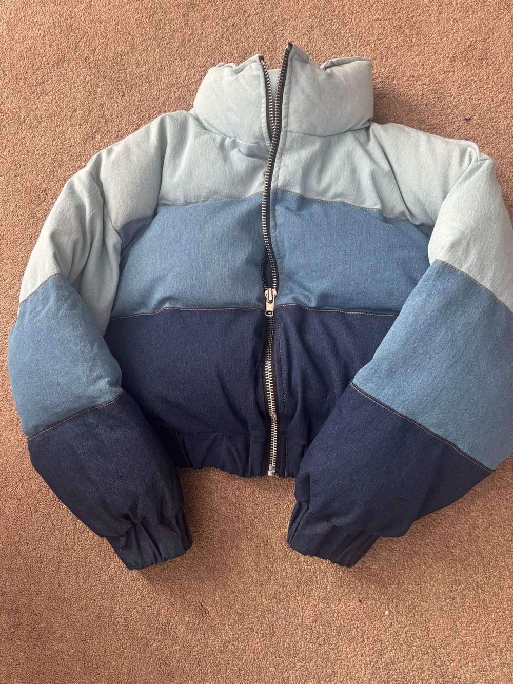 Fashion Nova Kids Colorblock Puffer Jacket - Light Blue, Medium Blue, Dark Blue